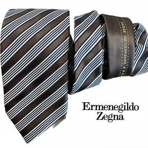 𝅺nwot Ermenegildo zegna Blue Gray Striped Silk Tie